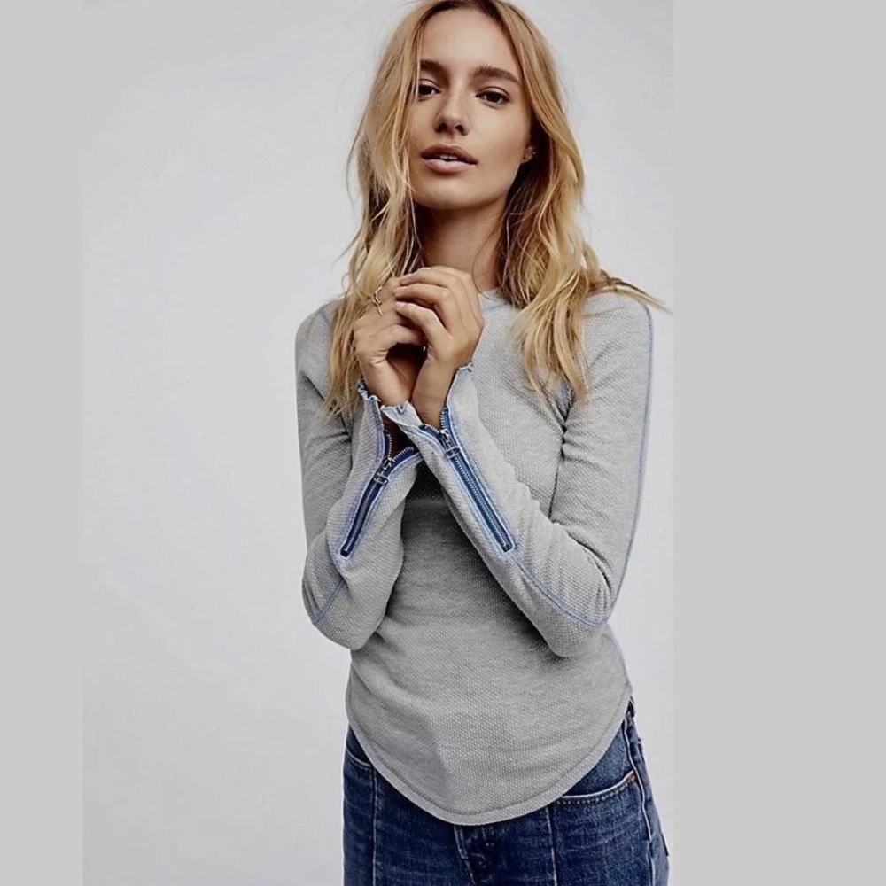 Free People Gray Long Sleeve Top